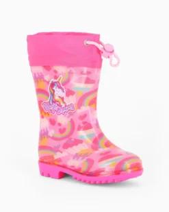 UNICORNO - Stivaletto da pioggia fuxia da bimba con coulisse