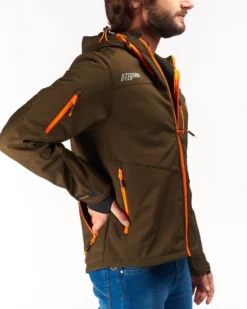UNIVERS - GIACCA DA CACCIA MOENA VERDE E ARANCIONE IN SOFTSHELL IMPERMEABILE
