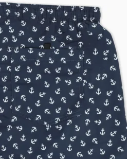 WAIKIKI RUN - BOXER MARE BLU SCURO CON DETTAGLI GRAFICI DA UOMO, ANCORE