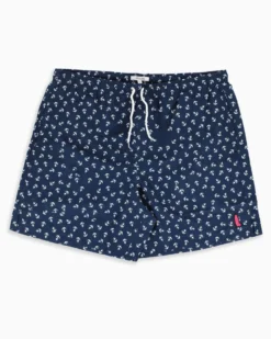 WAIKIKI RUN - BOXER MARE BLU SCURO CON DETTAGLI GRAFICI DA UOMO, ANCORE