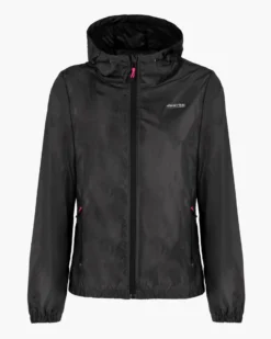 WAIKIKI RUN - K-WAY CON CAPPUCCIO DONNA NERO CON DETTAGLI FUXIA - LESINA