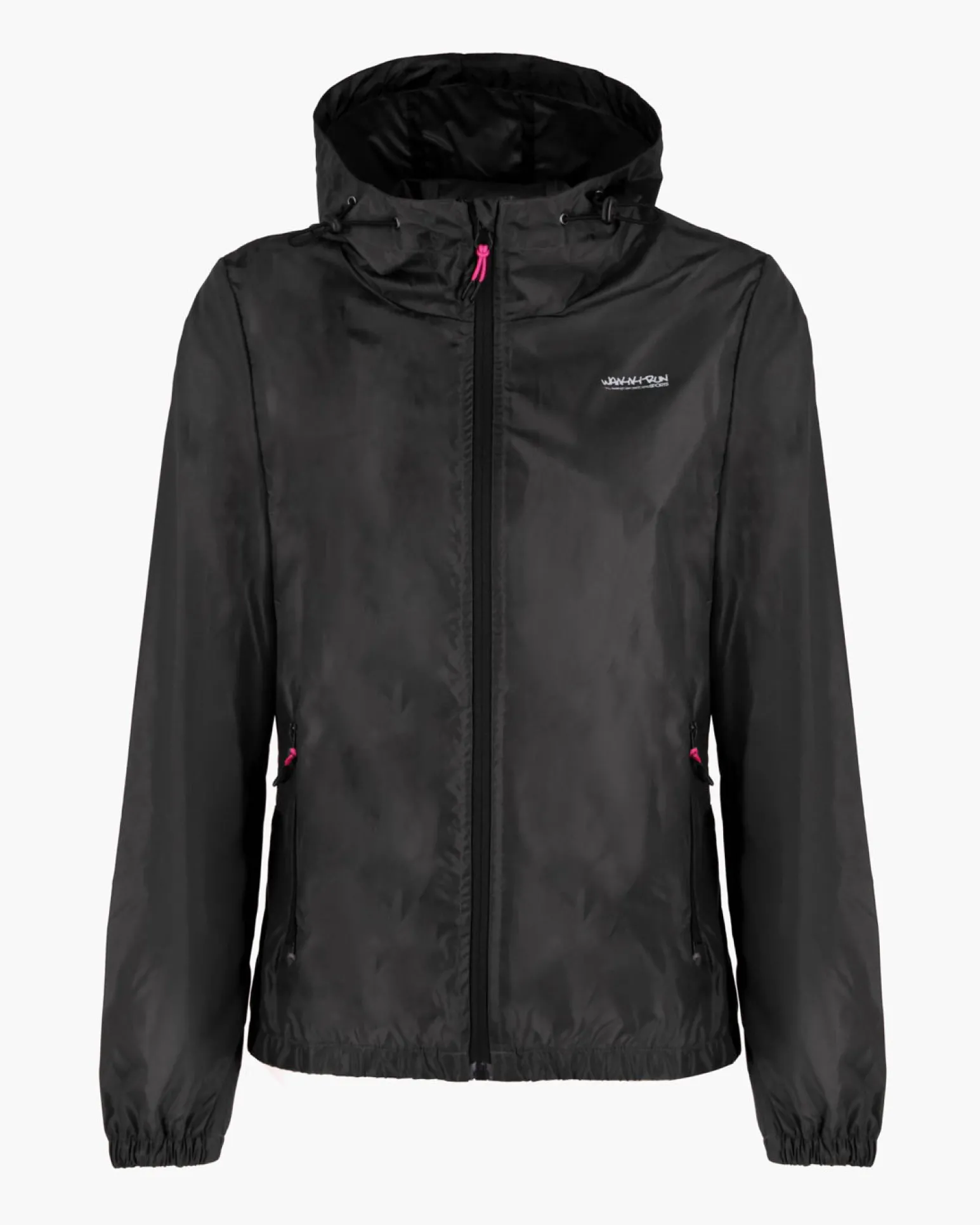 WAIKIKI RUN - K-WAY CON CAPPUCCIO DONNA NERO CON DETTAGLI FUXIA - LESINA