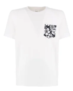 WAIKIKI RUN - T-SHIRT MEZZA MANICA CON TASCHINO  BIANCA CON DETTAGLI FLOREALI, URANIO