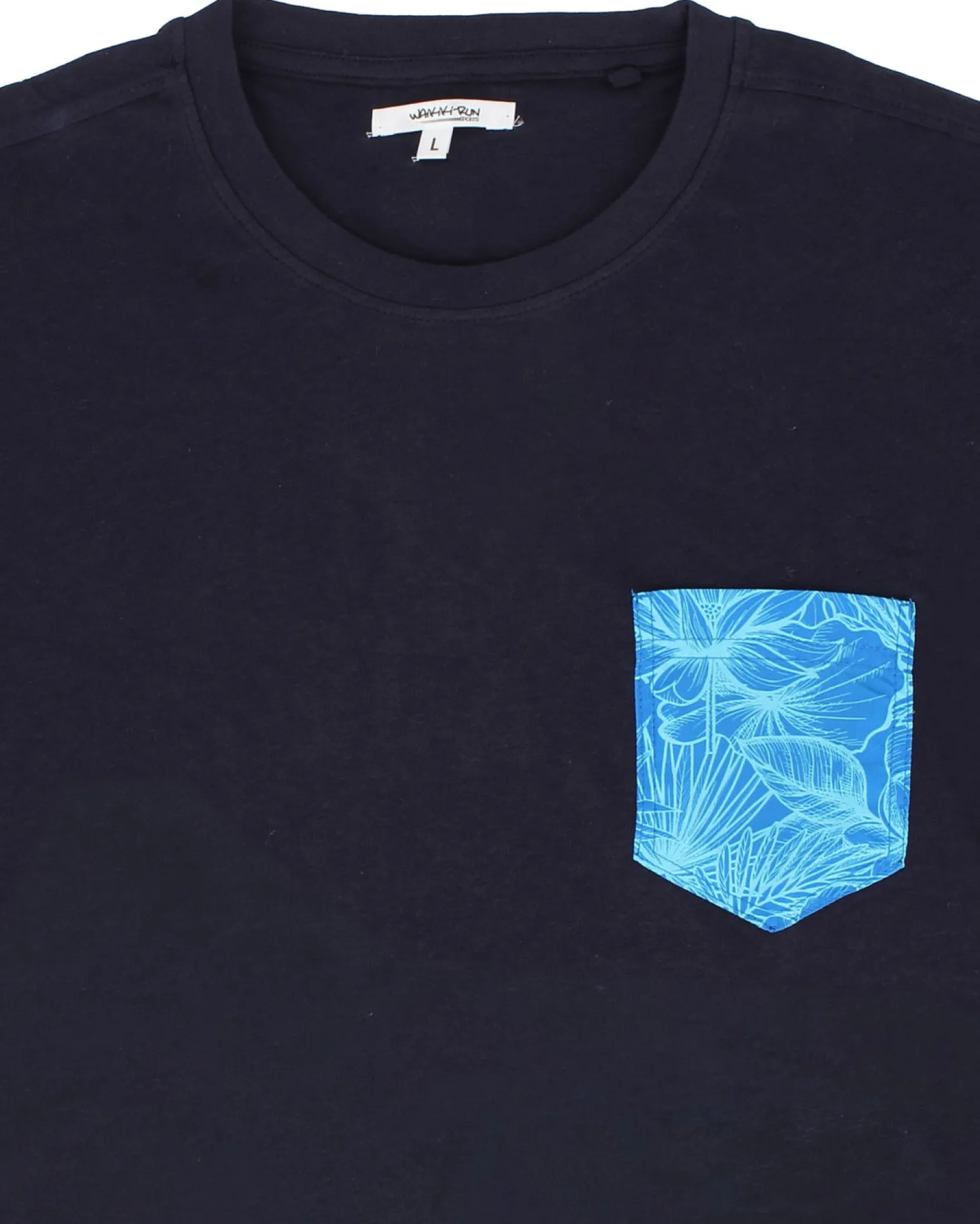 WAIKIKI RUN - T-SHIRT MEZZA MANICA CON TASCHINO BLU CON DETTAGLI FLOREALI, URANIO