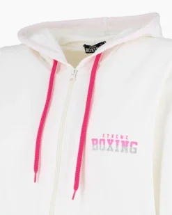 XTREME BOXING - Felpa con cappuccio e zip completa panna da donna in cotone