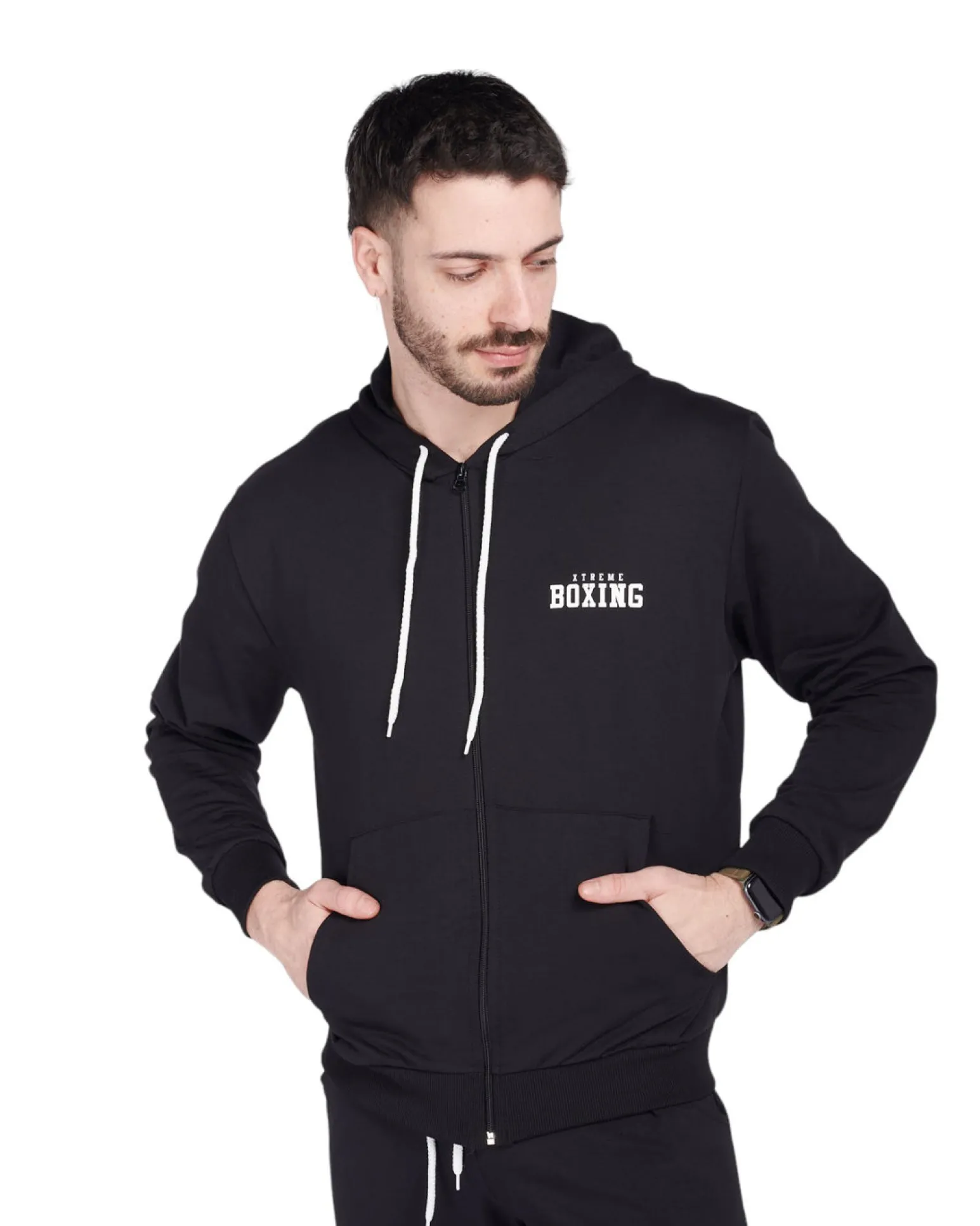 XTREME BOXING - Felpa con cappuccio full zip nero in cotone