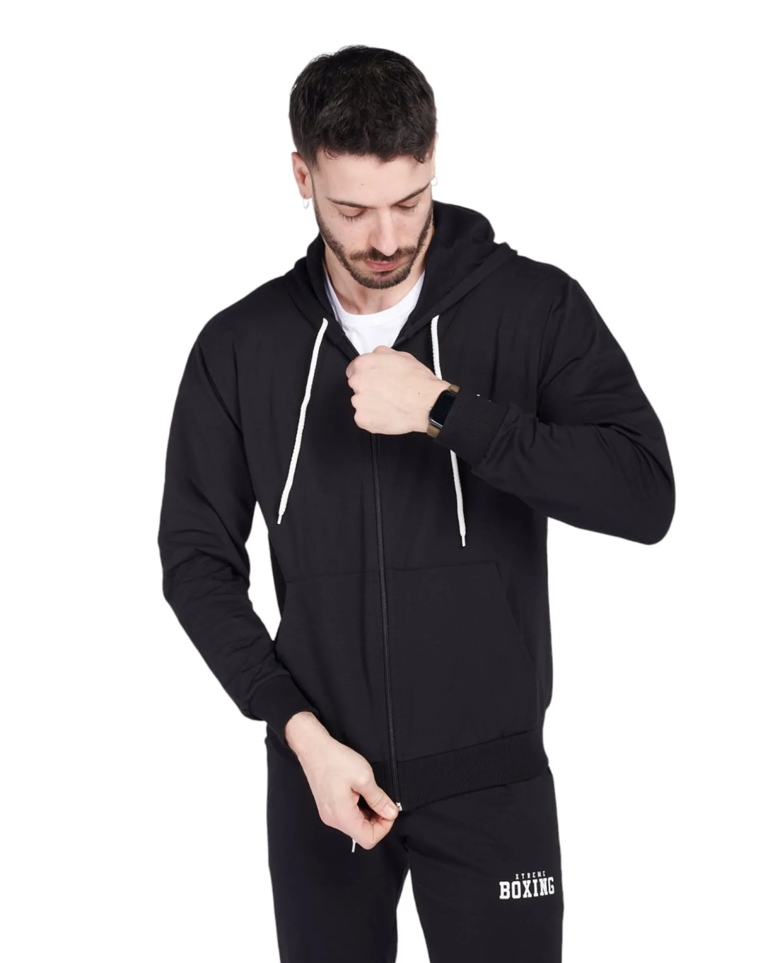 XTREME BOXING - Felpa con cappuccio full zip nero in cotone