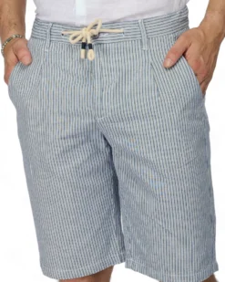 YELLOW DOG - BERMUDA DA UOMO BLU TASCA AMERICA A RIGHE CON LACCIO