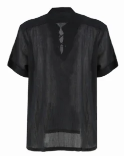 YELLOW DOG - CAMICIA MEZZA MANICA NERA, SCOLLO A V E LACCI FROTALI