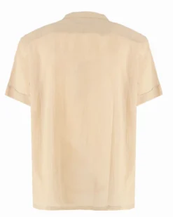YELLOW DOG - CAMICIA MEZZA MANICA BEIGE, SCOLLO A V E LACCI FROTALI