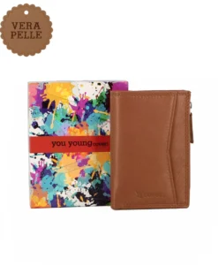 YOU YOUNG COVERI - Portafoglio celeste in VERA PELLE da donna con tasca frontale