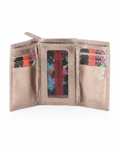 YOU YOUNG COVERI - Portafoglio grigio laminato in VERA PELLE con patta e tasca portamonete