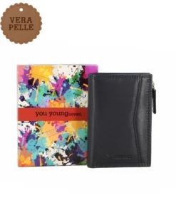 YOU YOUNG COVERI - Portafoglio marrone in VERA PELLE con pattina e taschino portamontete