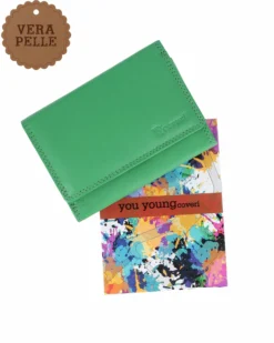 YOU YOUNG COVERI - Portafoglio verde in VERA PELLE da donna con patta e zip posteriore