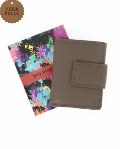 YOU YOUNG COVERI - Portafoglio taupe in VERA PELLE con pattina e taschino portamontete