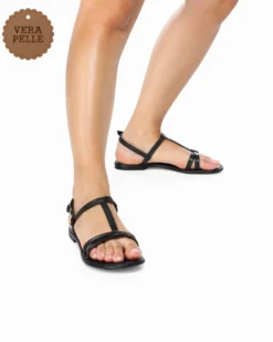 ZANTEA- Sandalo a fascia nero in VERA PELLE