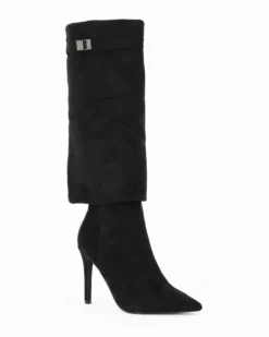 ZOE - Stivale nero scamosciato con risvolto e zip laterale, tacco 10CM