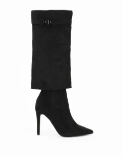 ZOE - Stivale nero scamosciato con risvolto e zip laterale, tacco 10CM