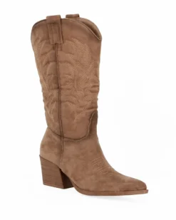 ZOE - Stivale texano khaki scamosciato con zip laterale, tacco 6CM