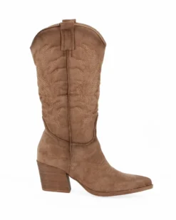 ZOE - Stivale texano khaki scamosciato con zip laterale, tacco 6CM