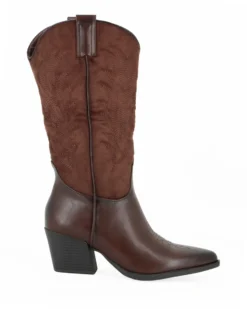 ZOE - Stivale texano marrone con gambale scamosciato e zip laterale, tacco 6CM
