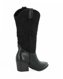 ZOE - Stivale texano nero con gambale scamosciato e zip laterale, tacco 6CM