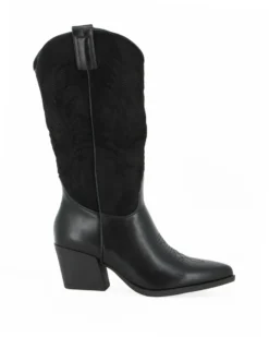 ZOE - Stivale texano nero con gambale scamosciato e zip laterale, tacco 6CM
