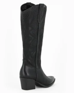 ZOE - Stivale texano nero con zip laterale, tacco 6CM