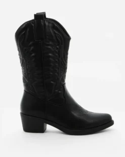 ZOE - Stivale texano nero con zip laterale, tacco 5CM