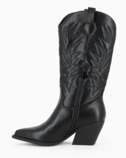 ZOE - Stivale texano nero con zip laterale, tacco 7CM