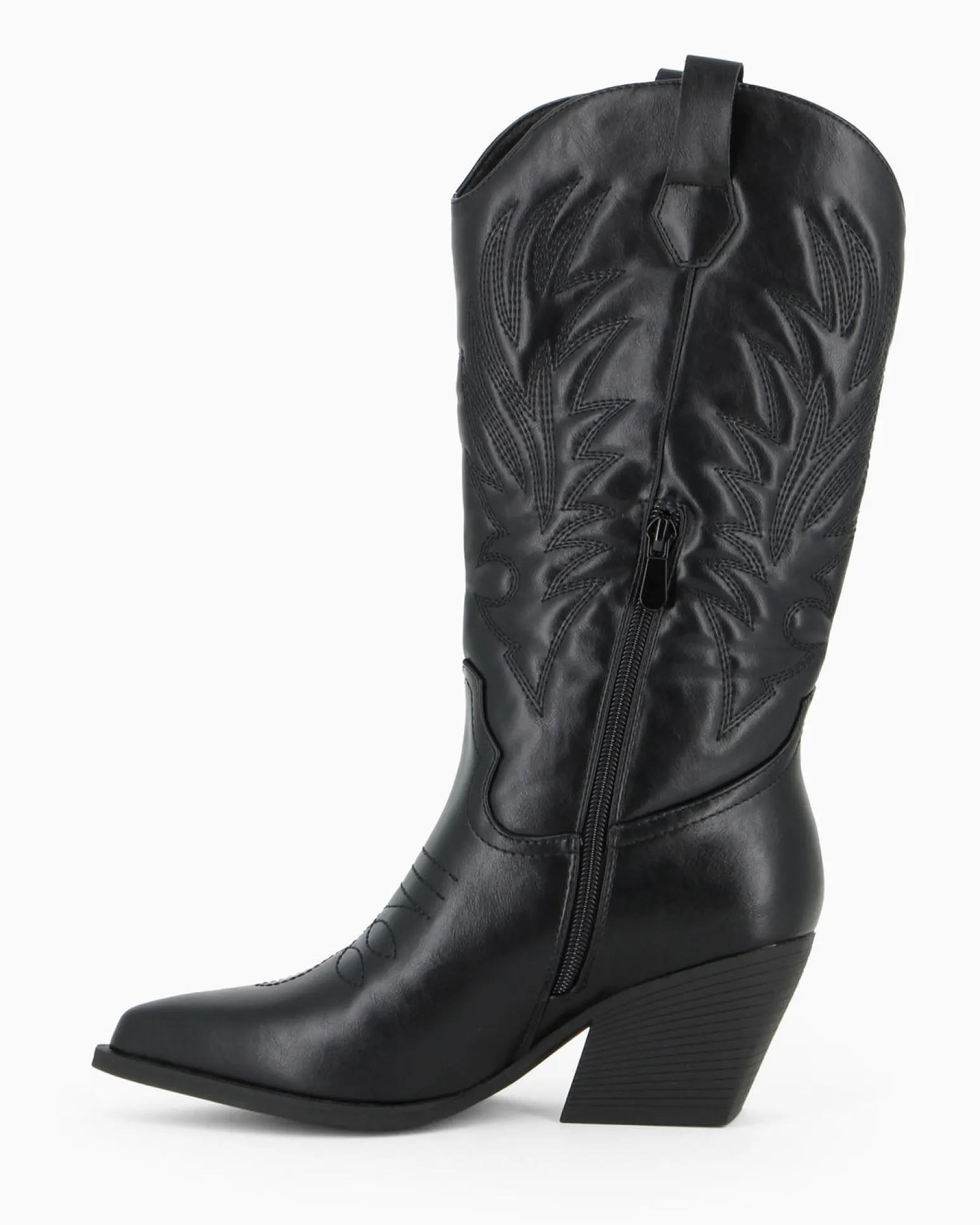 ZOE - Stivale texano nero con zip laterale, tacco 7CM