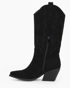 ZOE - Stivale texano nero scamosciato con zip laterale, tacco 7CM