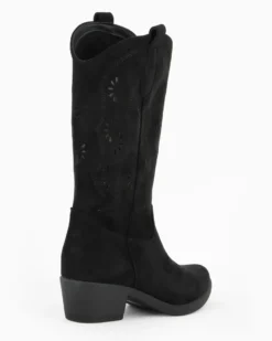 ZOE - Stivale texano nero scamosciato con zip laterale, tacco 5CM