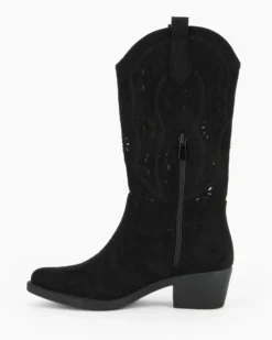 ZOE - Stivale texano nero scamosciato con zip laterale, tacco 5CM