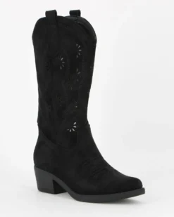 ZOE - Stivale texano nero scamosciato con zip laterale, tacco 5CM