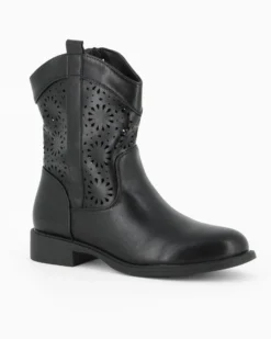 ZOE - Stivaletto traforato nero con zip laterale, tacco 3CM